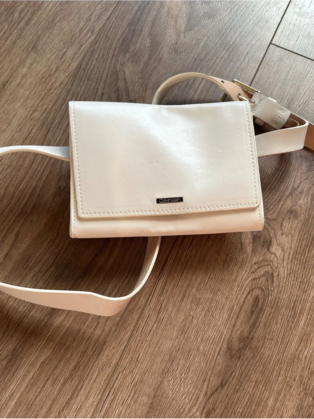 Calvin Klein Light Cream Crossbody Bag with Minimal Logo